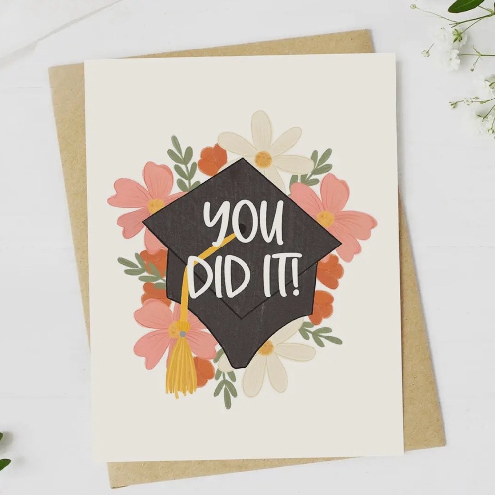 You Did It! -Graduation Cap Card with Floral Design